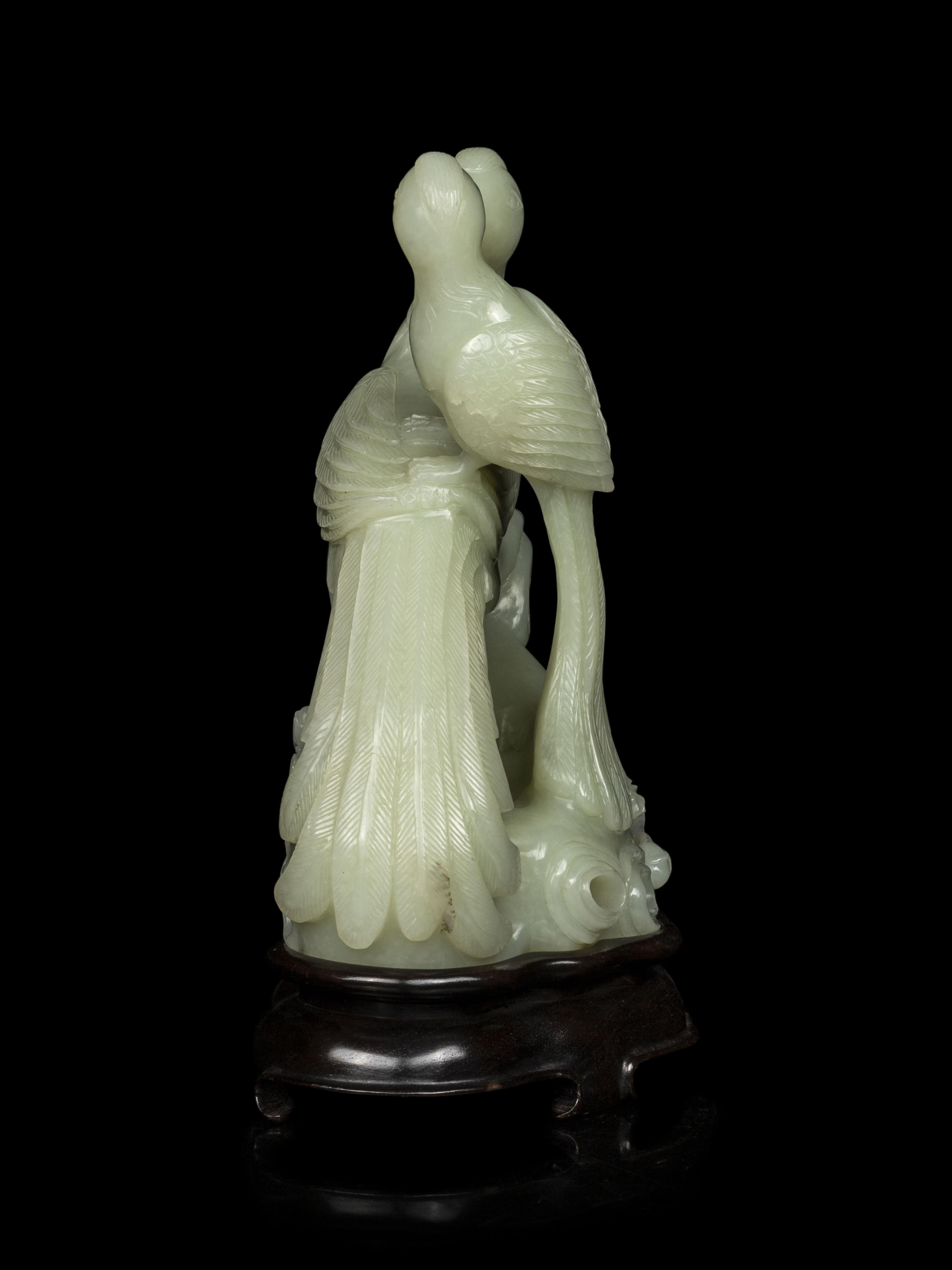 A Chinese Pale Celadon Jade Carving of Birds