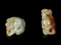 Two Chinese Celadon Jade Carvings of Boys and Animals