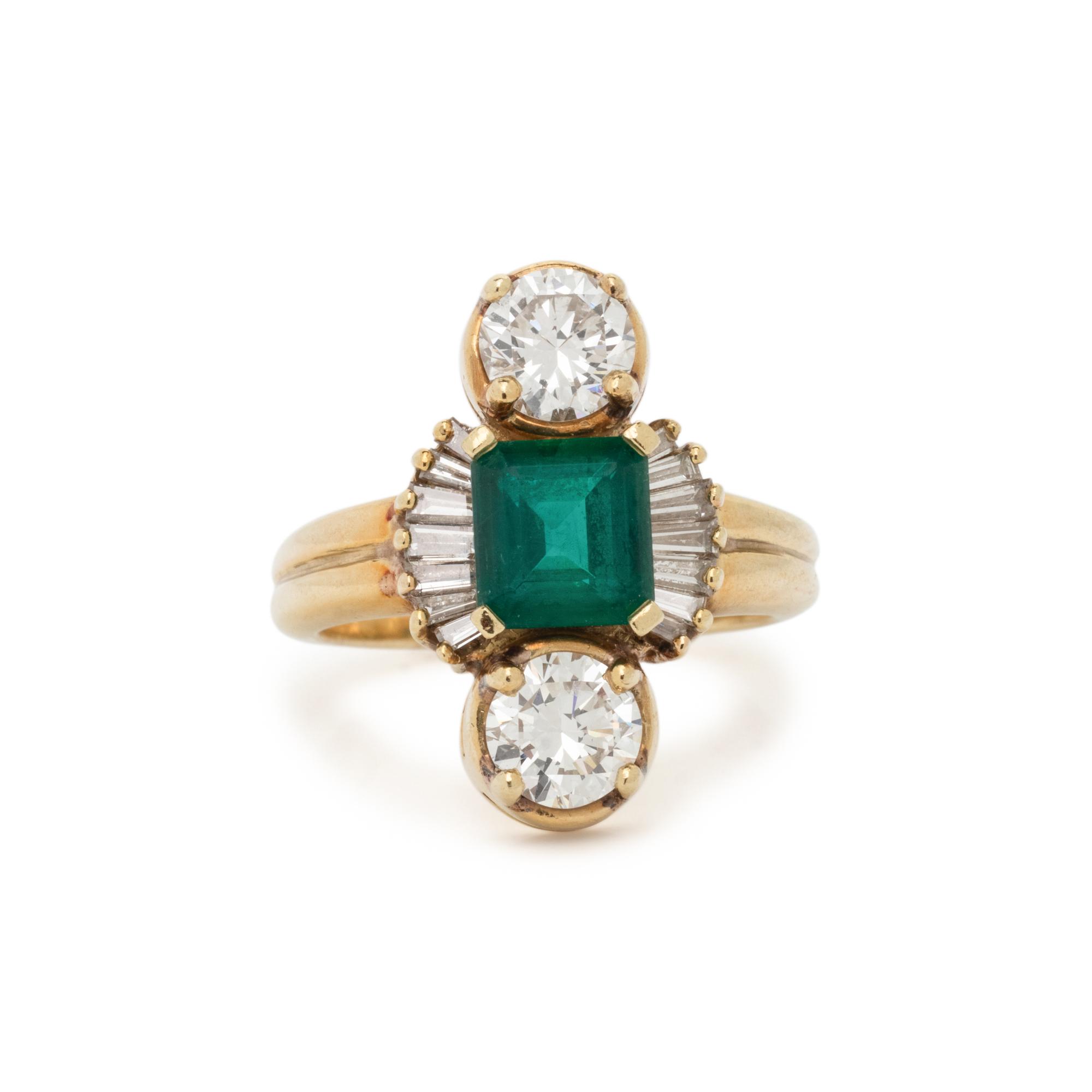 YELLOW GOLD, EMERALD, AND DIAMOND RING