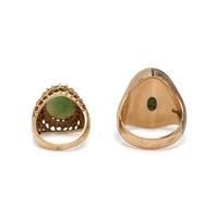 COLLECTION OF YELLOW GOLD, NEPHRITE AND JADE RINGS