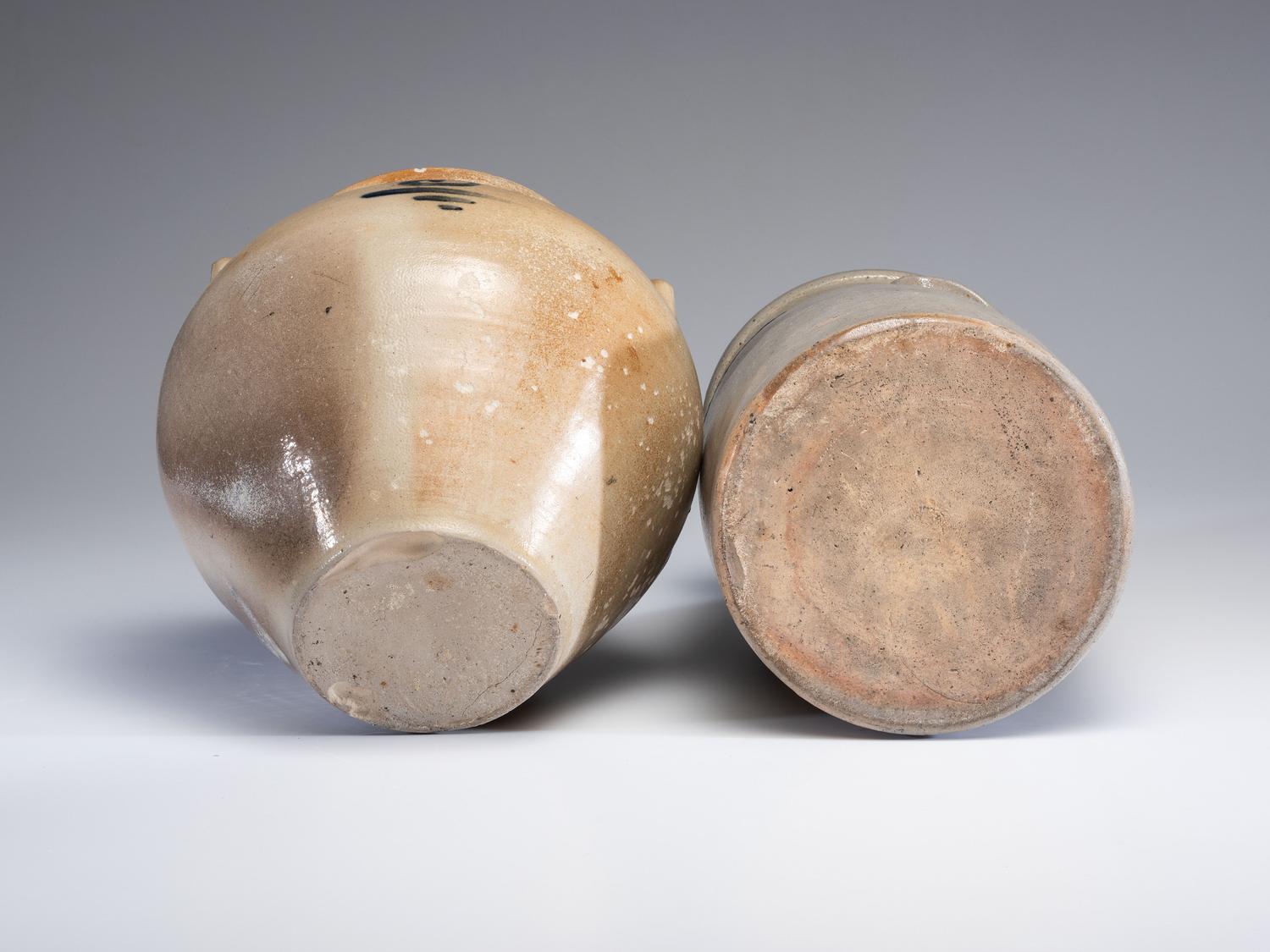 Two Cobalt Decorated Stoneware Vessels