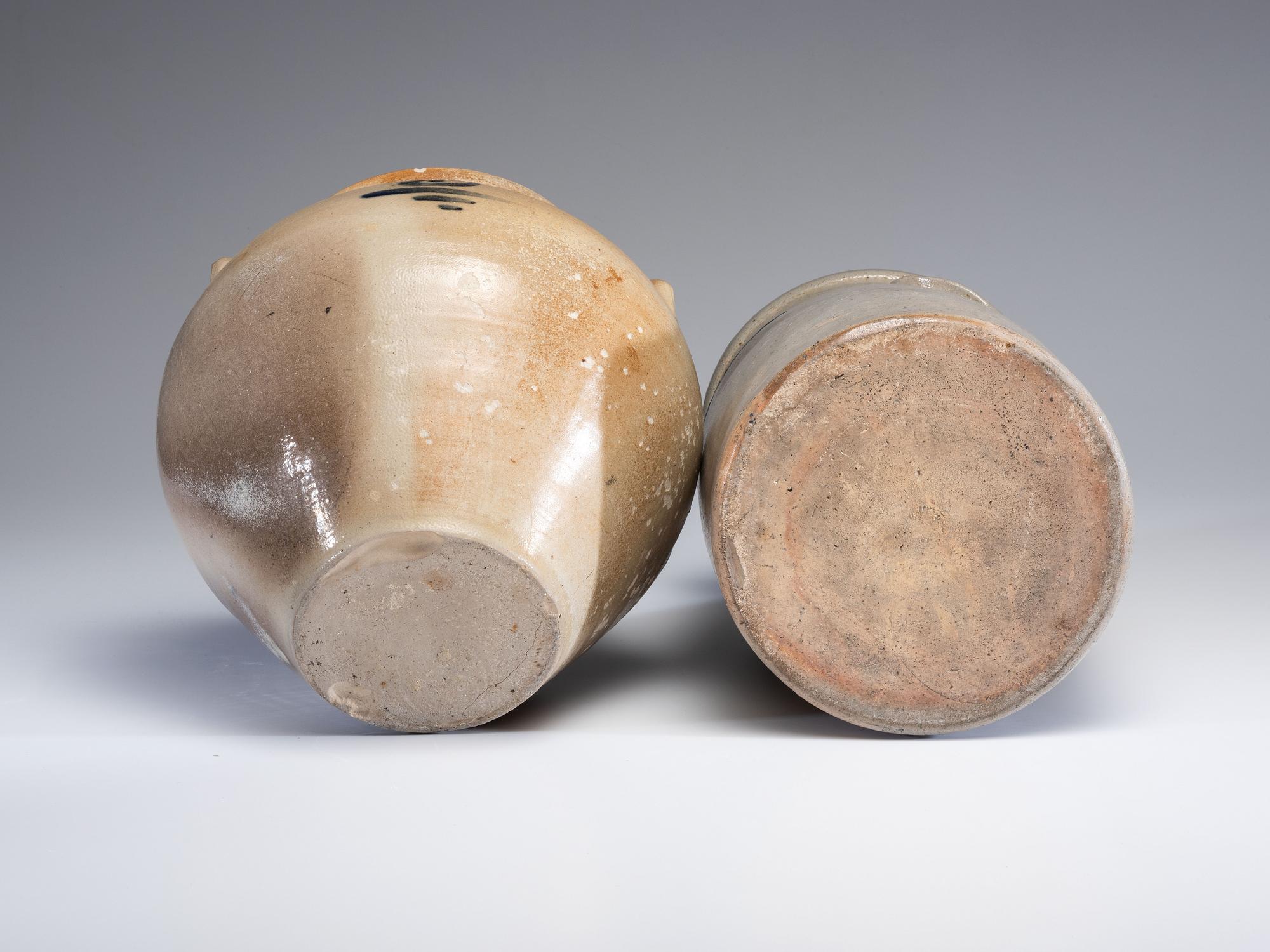 Two Cobalt Decorated Stoneware Vessels