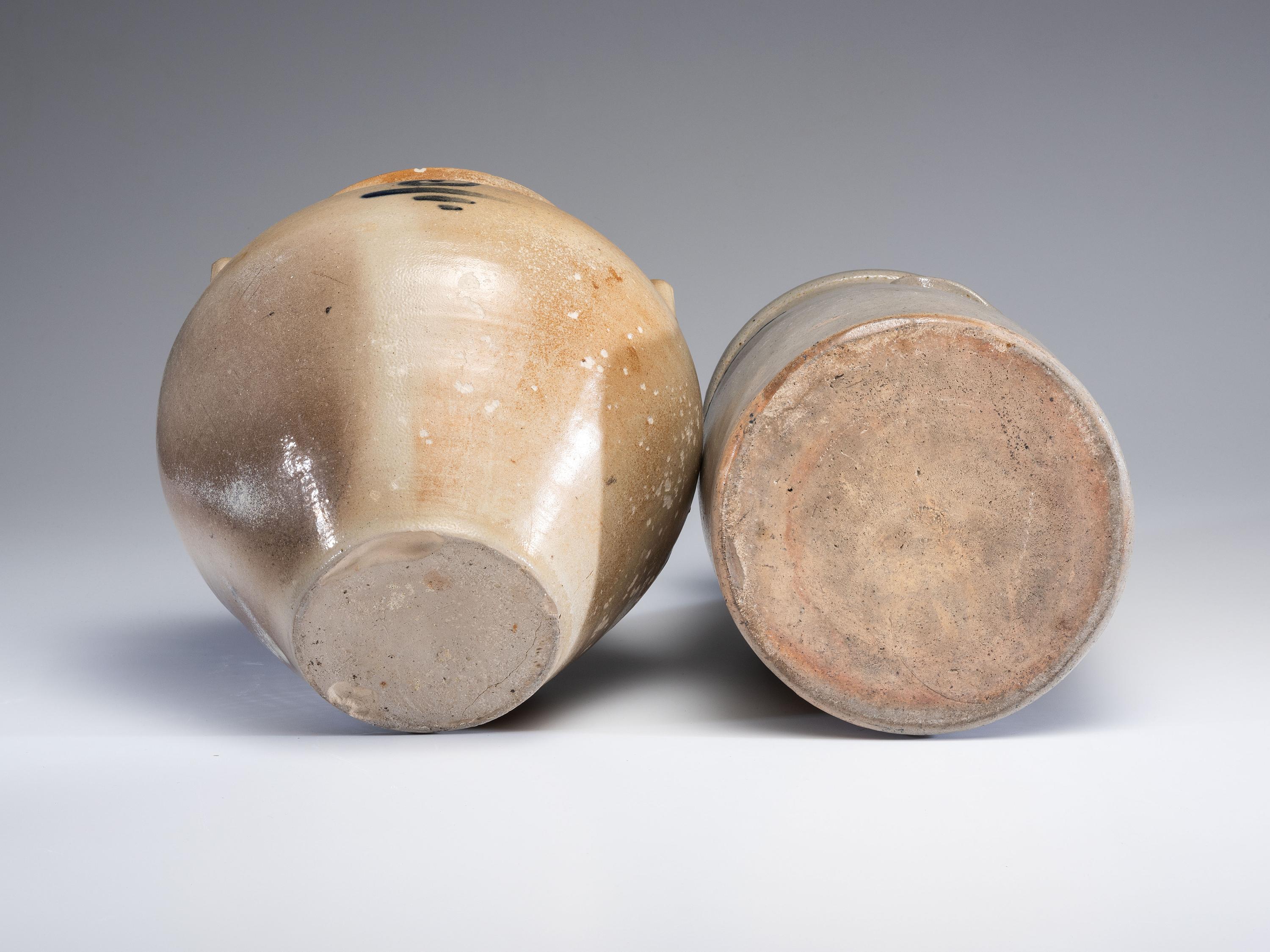 Two Cobalt Decorated Stoneware Vessels