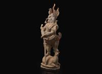 A Chinese painted and parcel-gilt pottery guardian, Tang dynasty 彩繪漆金陶俑天王 唐