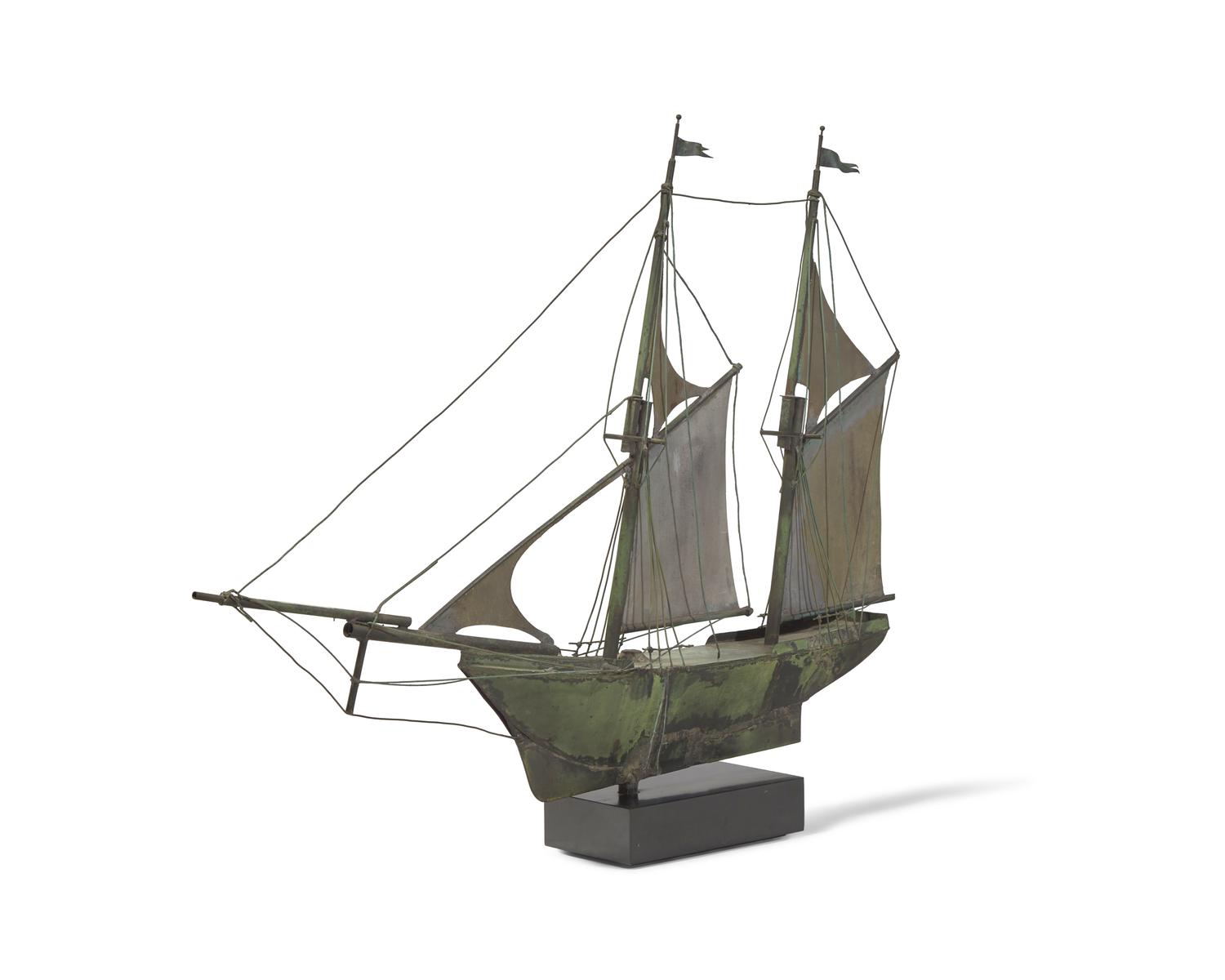 A Molded And Cut Copper Schooner Weathervane