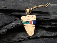 14K Gold and Mosaic Inlay Shield Pendant