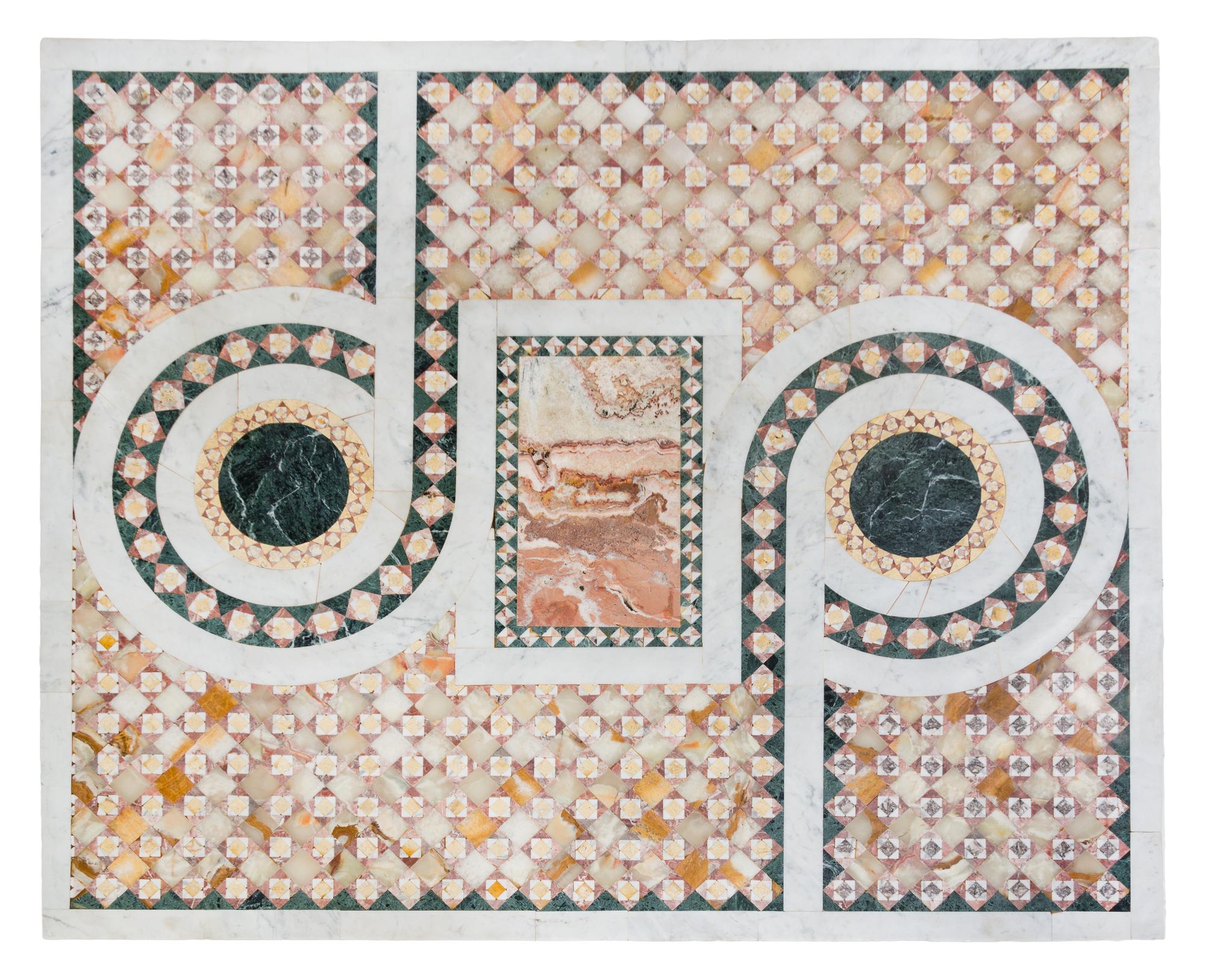 An Italian Pietra Dura Table Height 31 x width 57 1/2 x depth 46 1/2 inches.