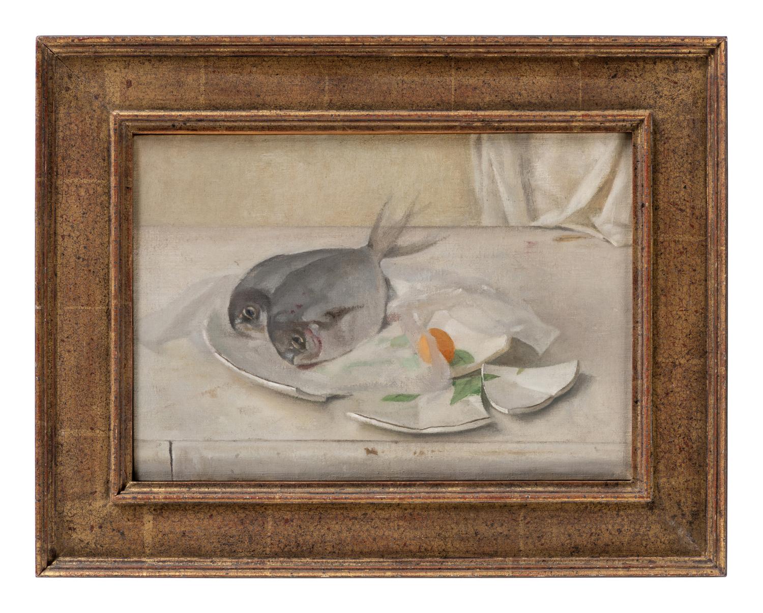 Two Butter Fish and a Yellow Tomato on a Broken Plate , 1988