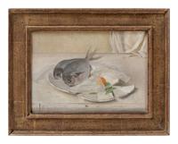 Two Butter Fish and a Yellow Tomato on a Broken Plate , 1988