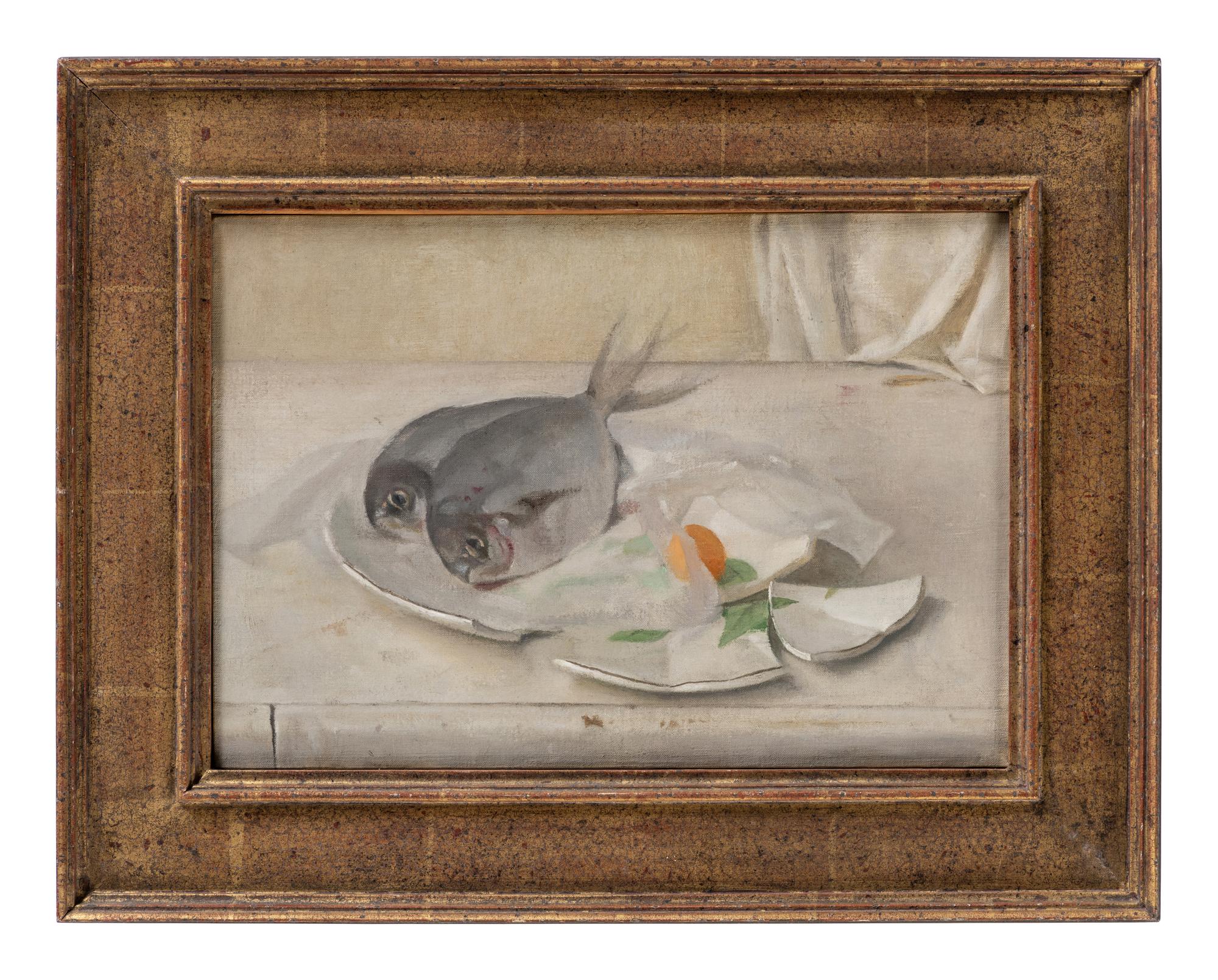 Two Butter Fish and a Yellow Tomato on a Broken Plate , 1988