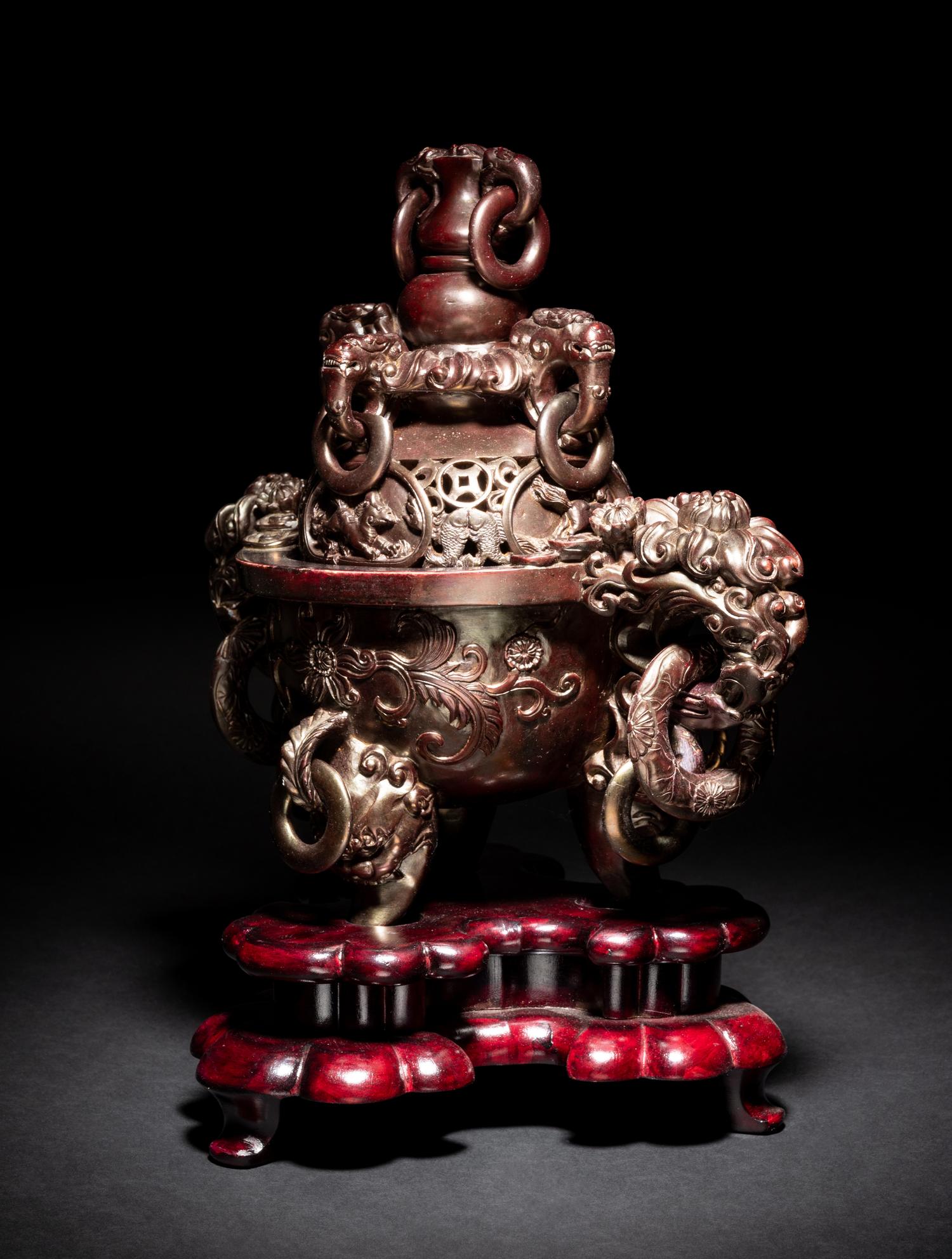 A Chinese Hardstone Tripod Incense Burner