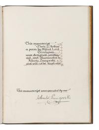 [CALLIGRAPHIC MANUSCRIPT]. SANGORSKI, Alberto, calligrapher and illuminator. -- TENNYSON, Alfred, Lord (1809-1892). Le Morte d'Arthur . [London, ca 1910].