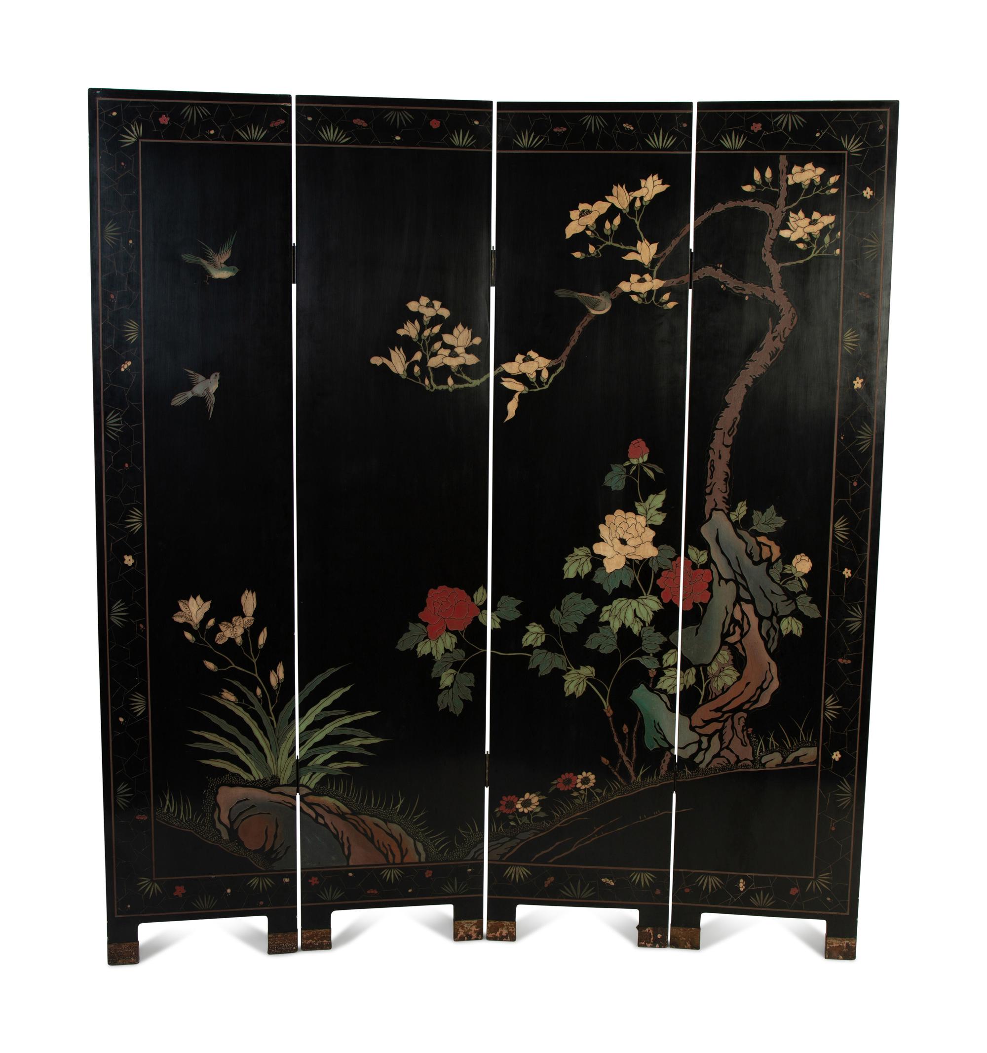 A Chinese Lacquered Four Panel Floor Screen — EARLY 20TH CENTURY