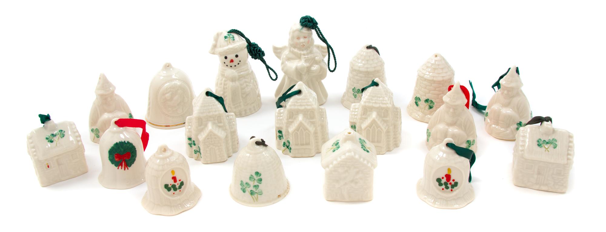 Sixteen Belleek Diminutive Bells Height of tallest 3 1/2 inches. — SEVENTH GOLD MARK (1980-1993)