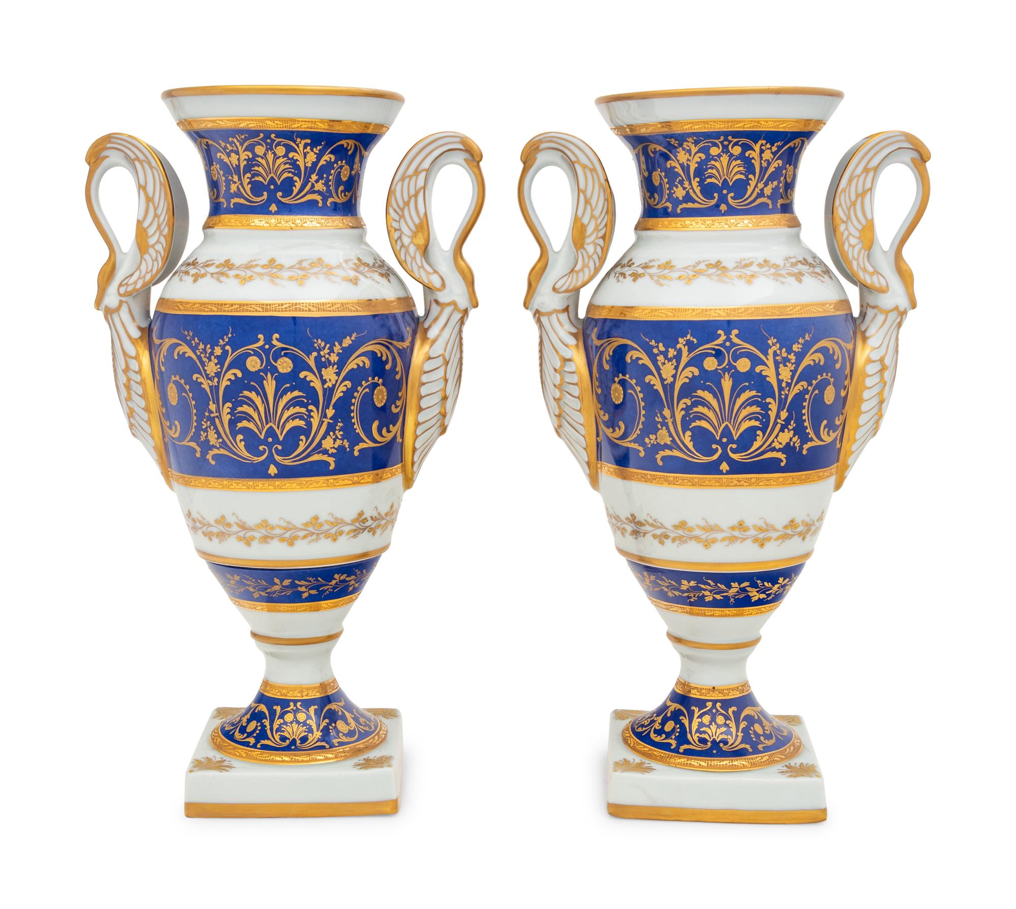 A Pair of French Parcel Gilt Porcelain Vases