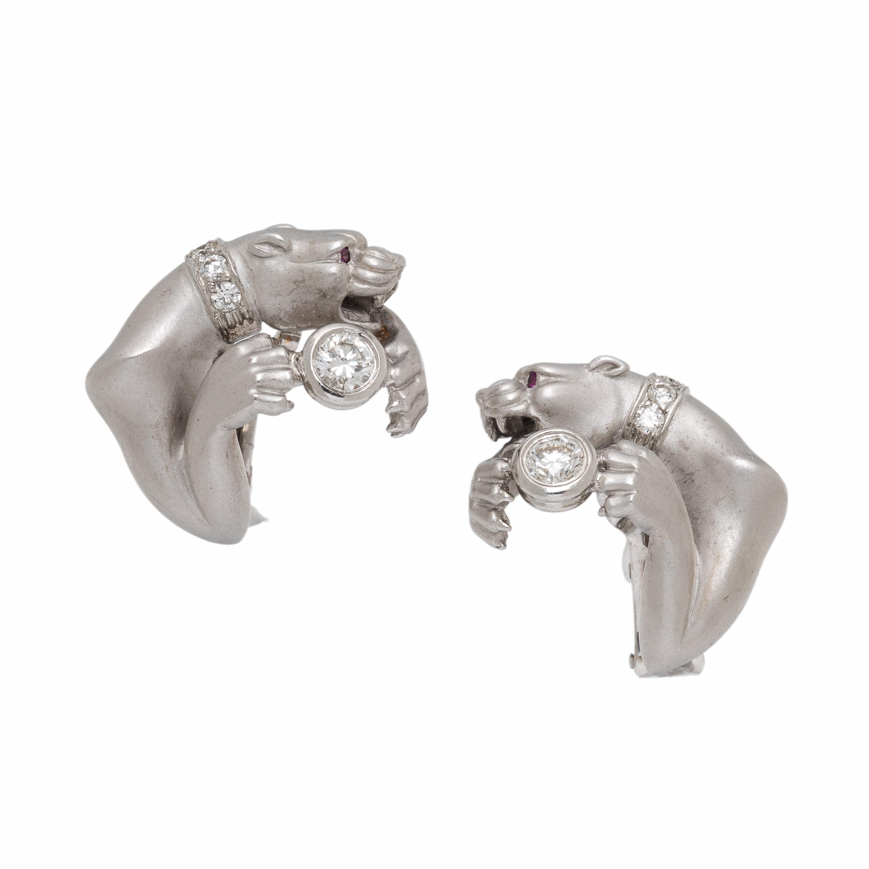 White Gold and Diamond Panther Earrings