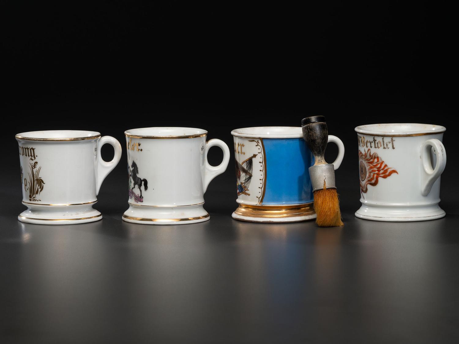 Four Fraternal and Patriotic Porcelain Shaving Mugs