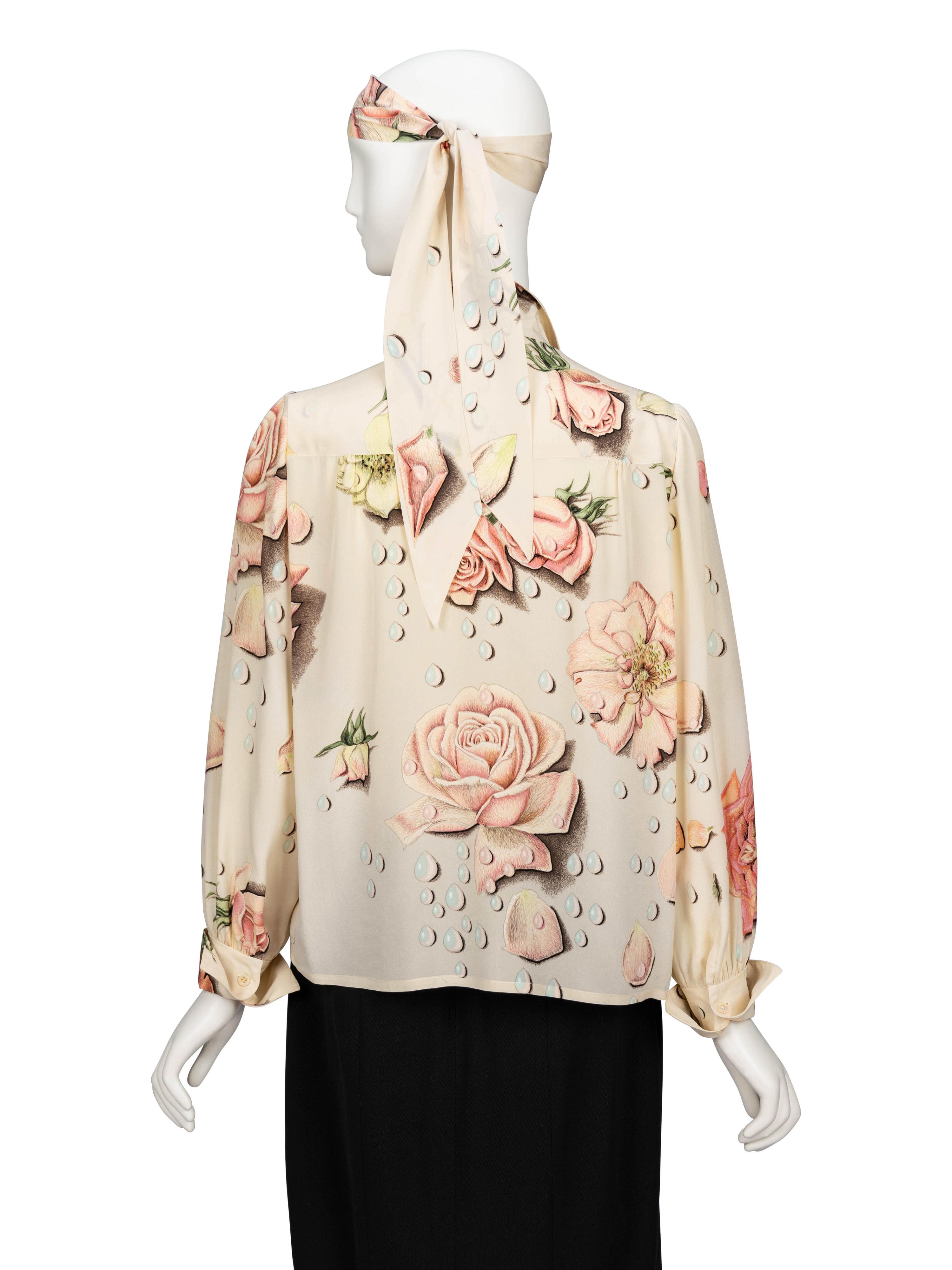 Hermès, Rose-Print Silk Blouse & Scarf - Worn with Andy Warhol