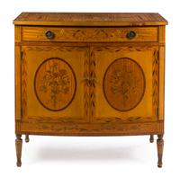 An Edwardian Marquetry Bowfront Cabinet Height 40 x width 41 x depth 21 inches. — 19TH/20TH CENTURY