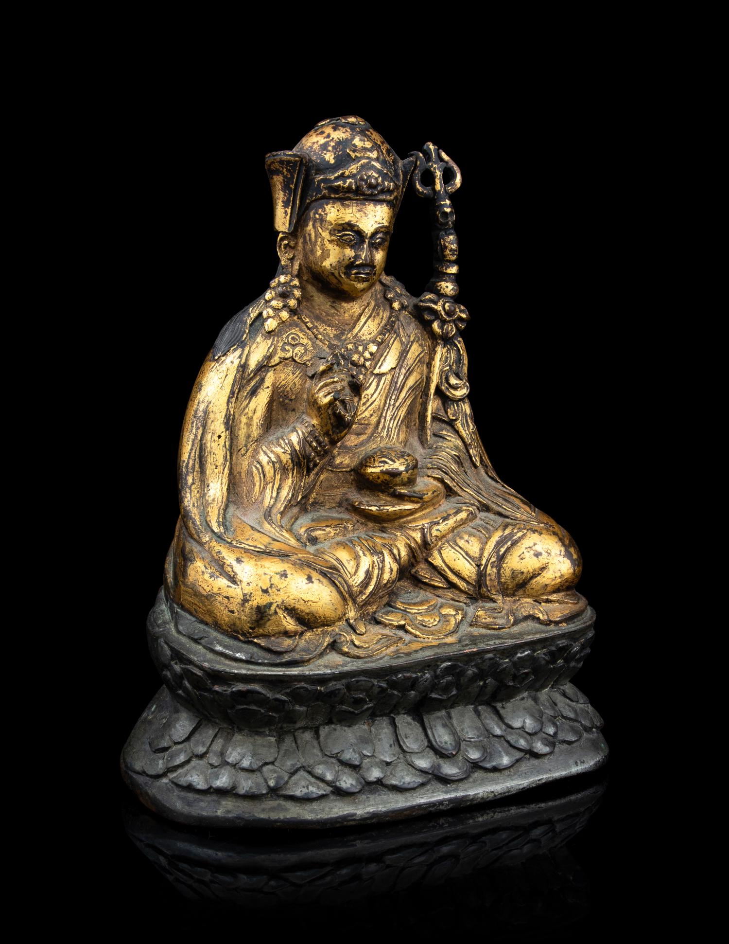 A Tibetan Parcel Gilt Bronze Figure of Guru