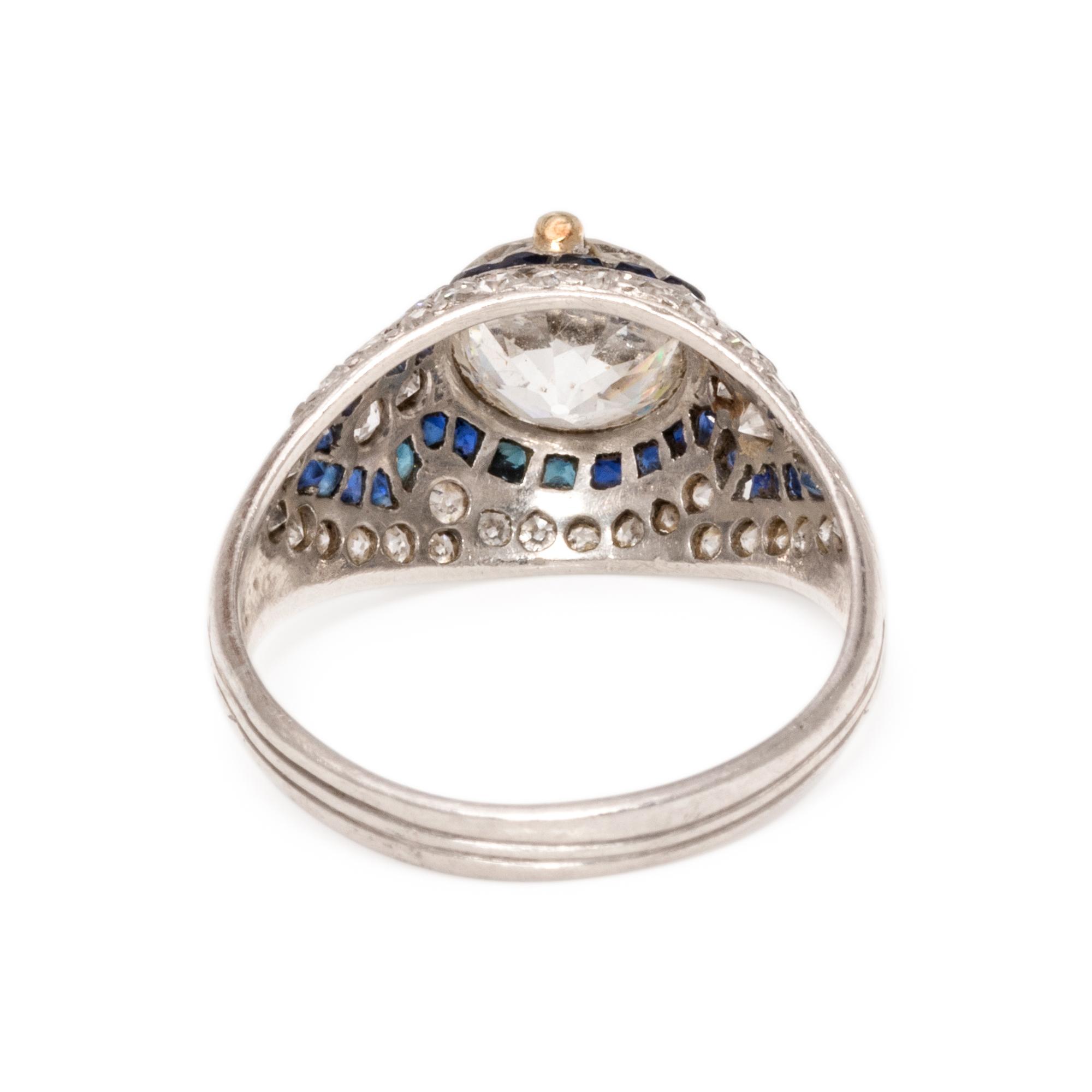 ART DECO, DIAMOND AND SYNTHETIC SAPPHIRE RING