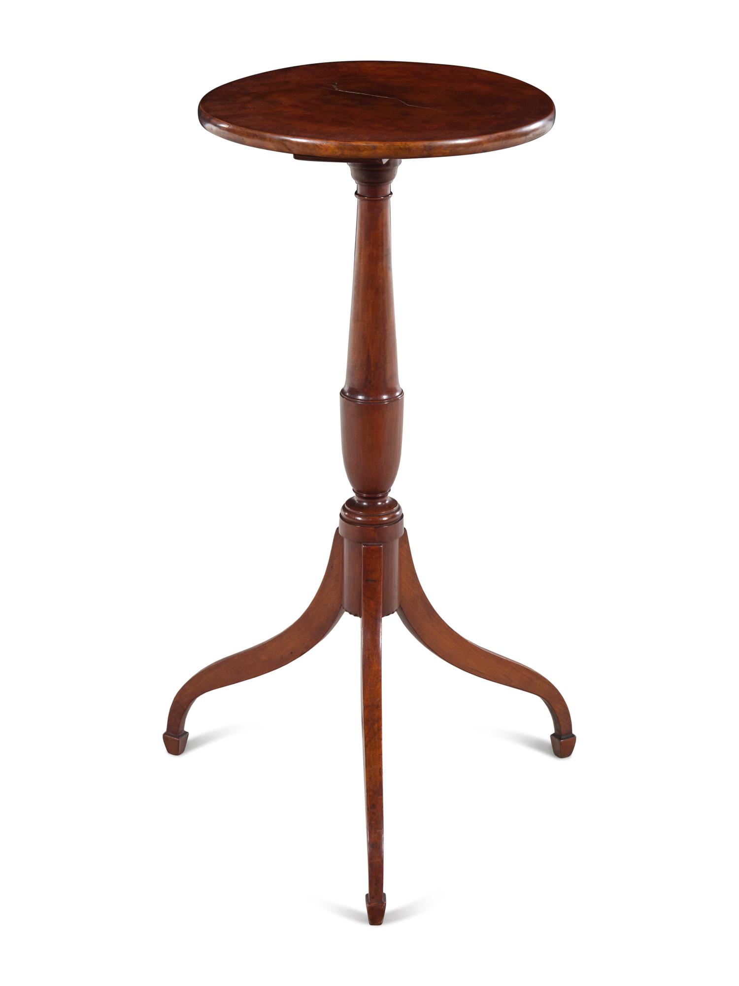 A Federal Figured and Chip-Carved Cherrywood Candlestand