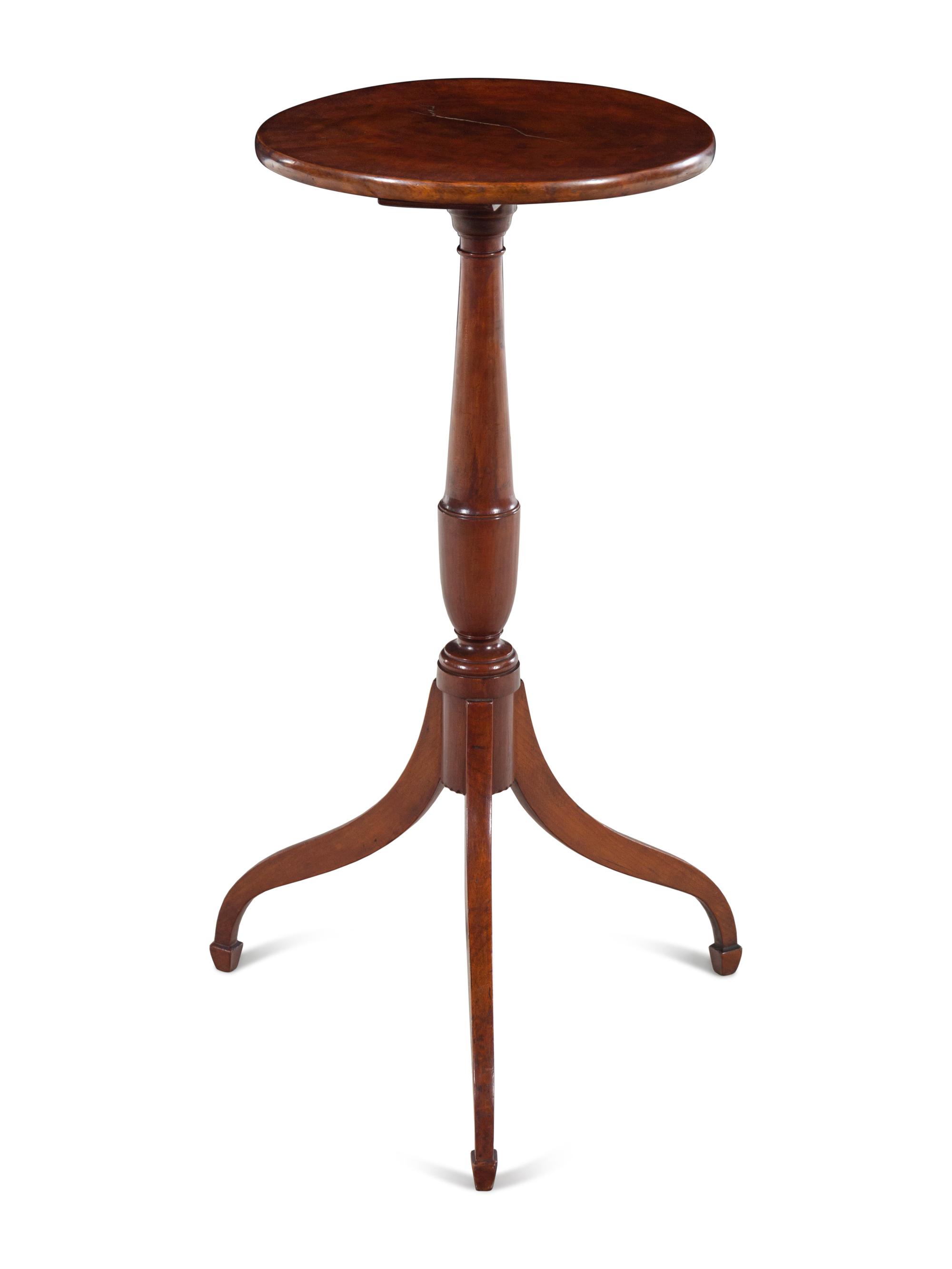 A Federal Figured and Chip-Carved Cherrywood Candlestand