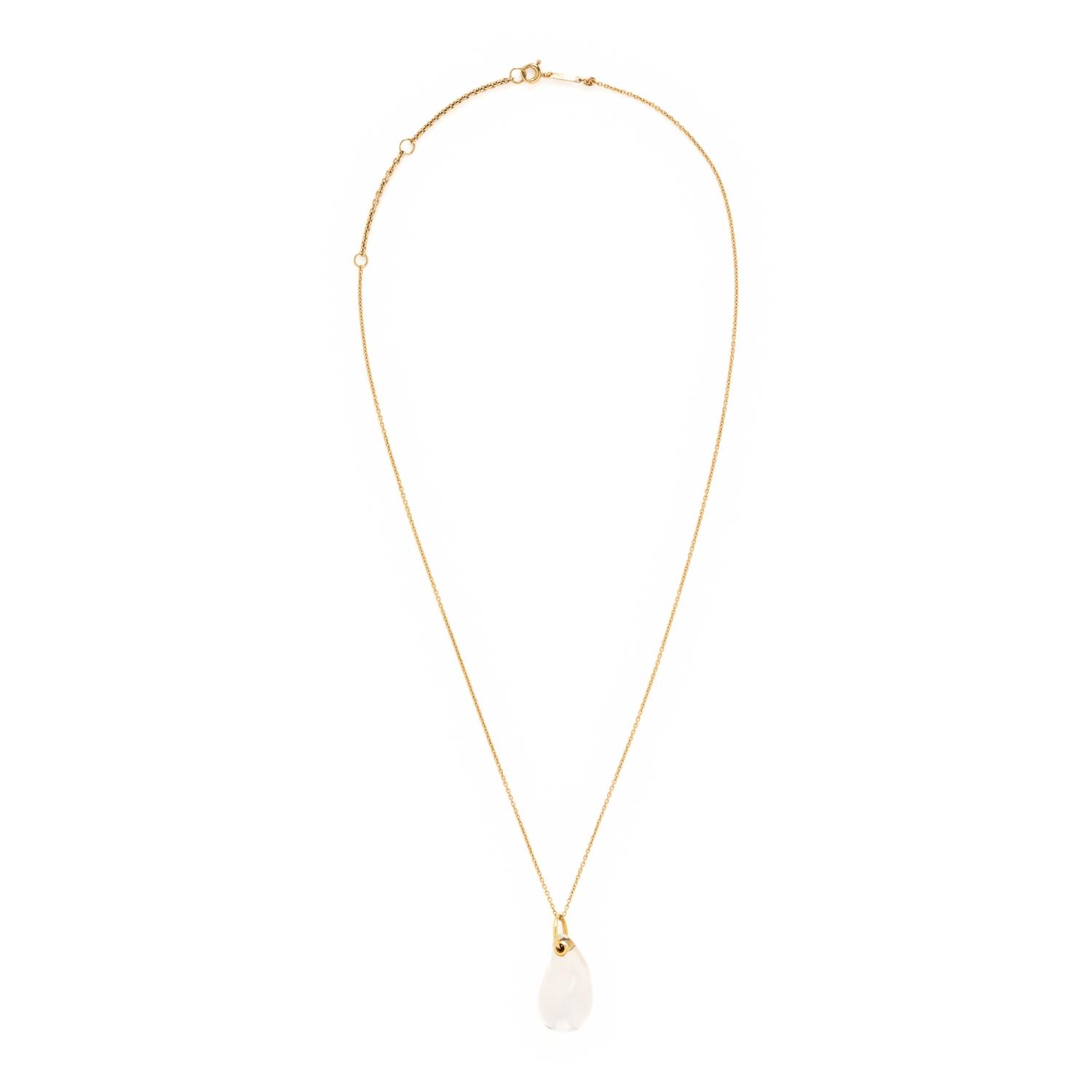 Tiffany & Co., Elsa Peretti, 'Teardrop', Rock Crystal Quartz and Yellow Gold Necklace