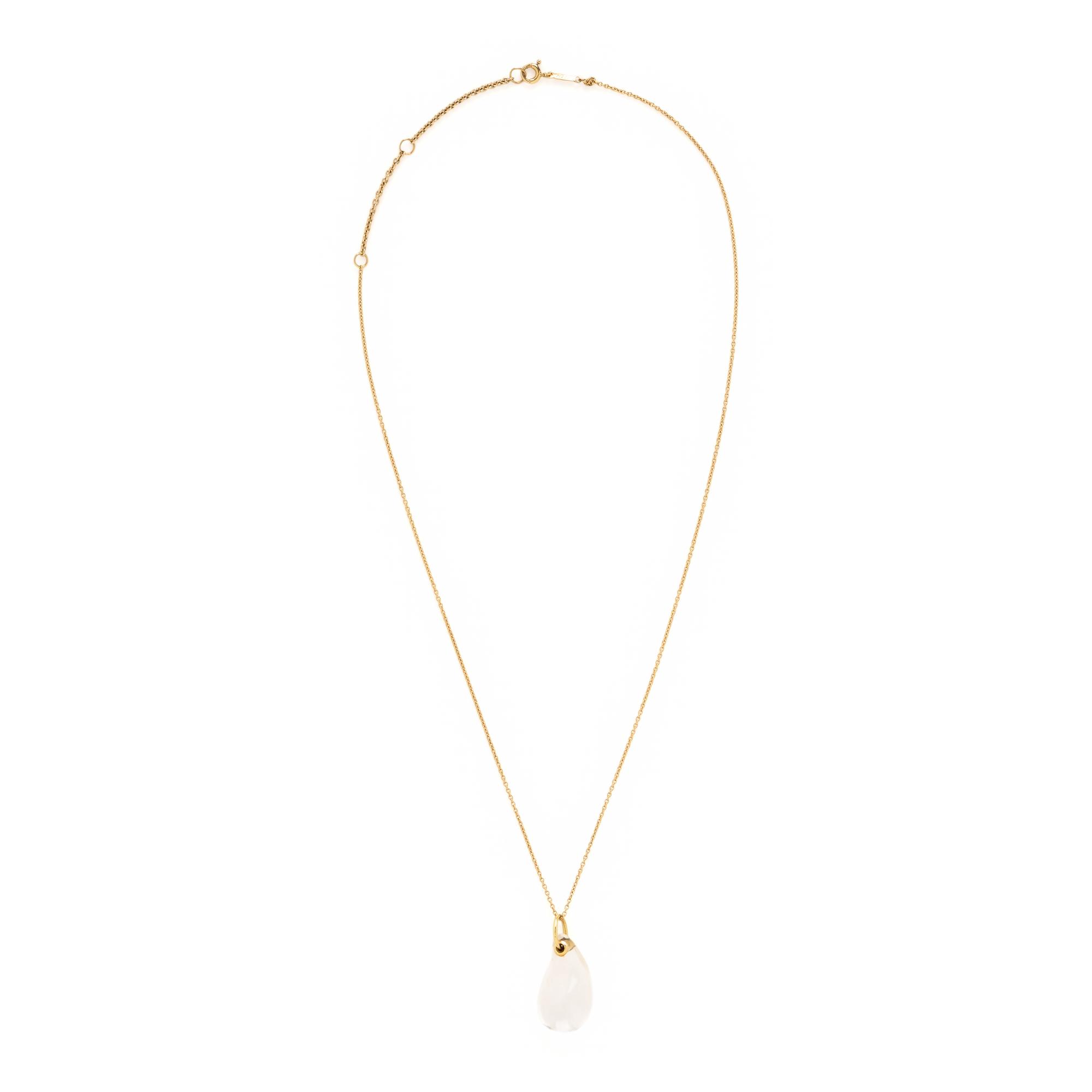 Tiffany & Co., Elsa Peretti, 'Teardrop', Rock Crystal Quartz and Yellow Gold Necklace