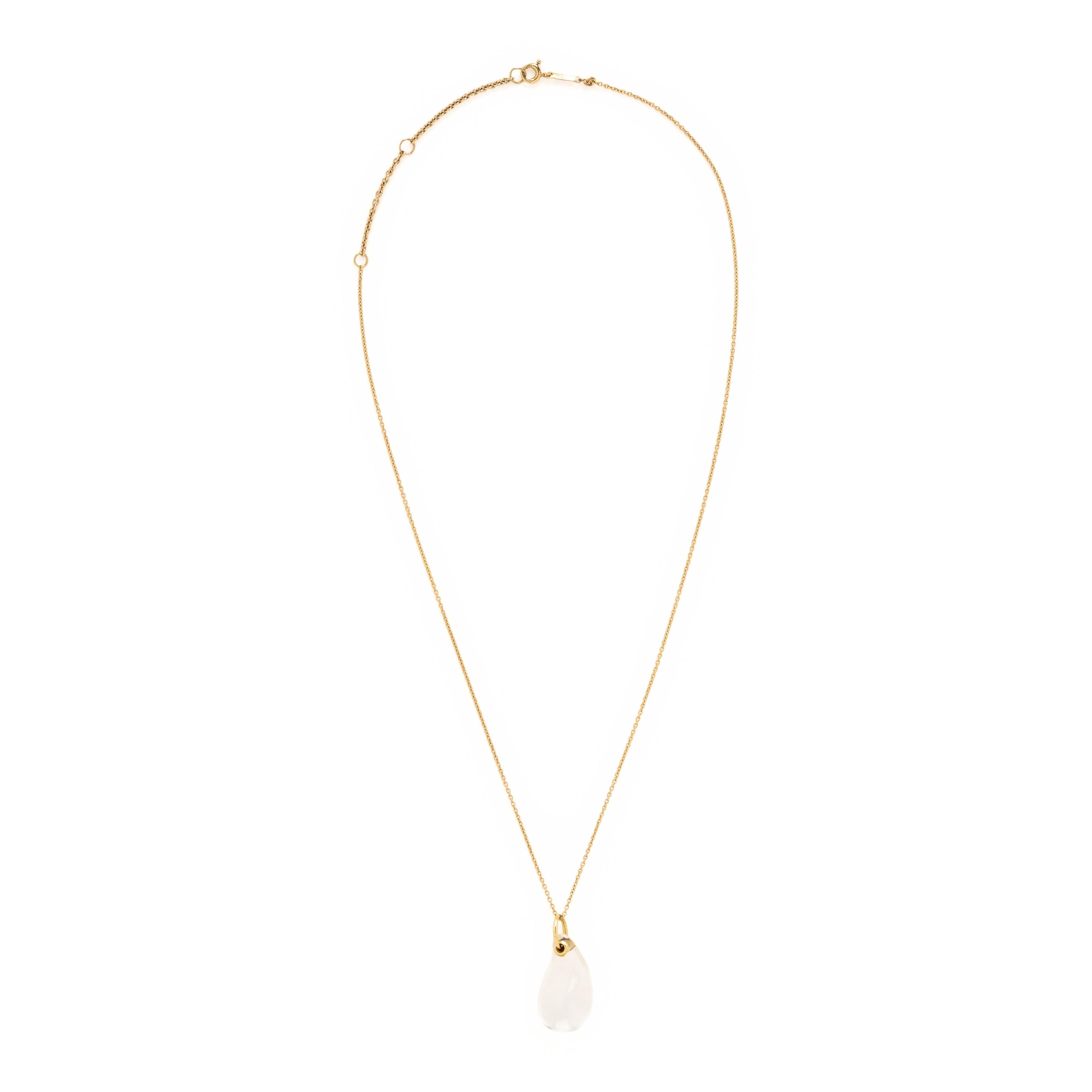 Tiffany & Co., Elsa Peretti, 'Teardrop', Rock Crystal Quartz and Yellow Gold Necklace