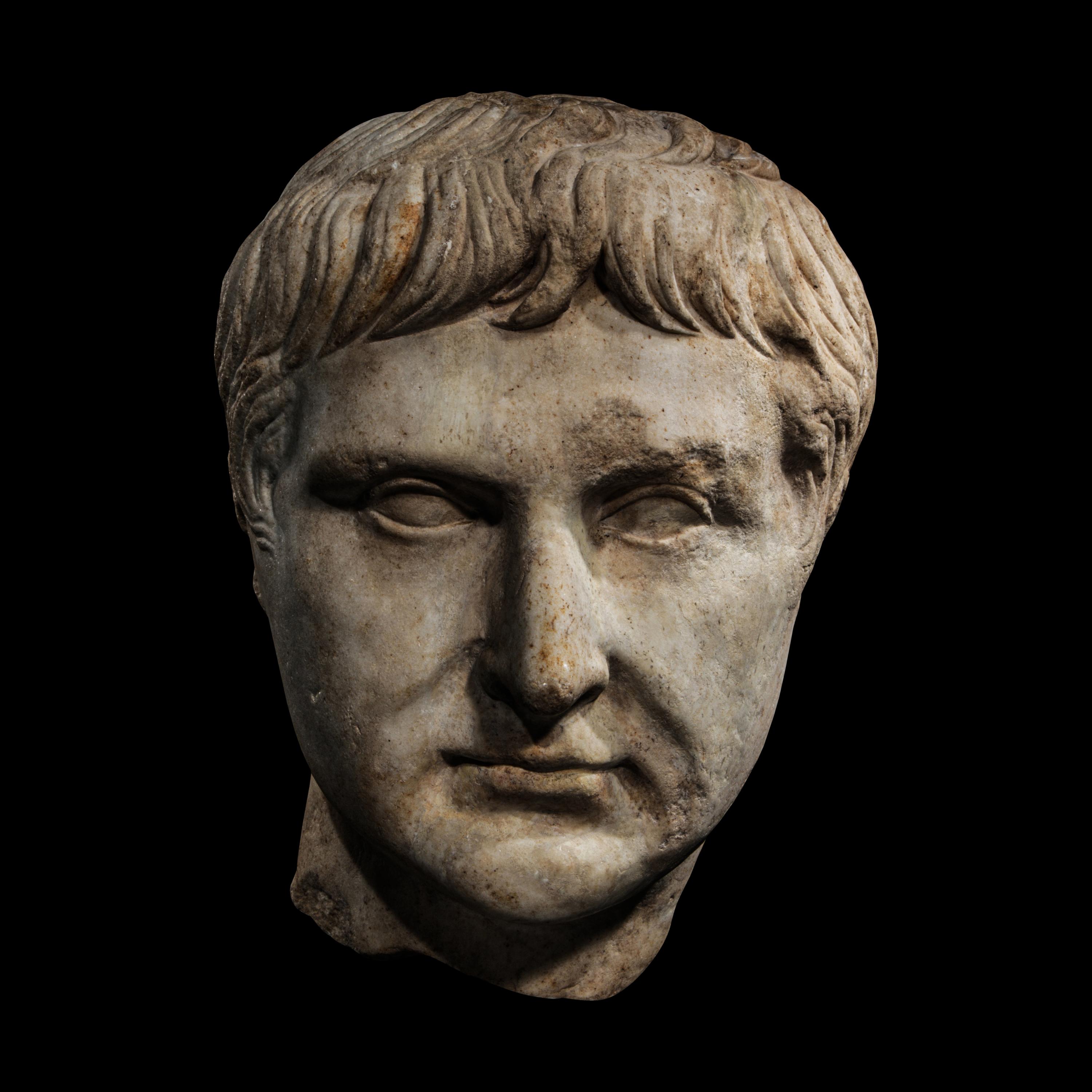 An Over Life-Size Roman Marble Portrait Head of a Julio-Claudian Emperor