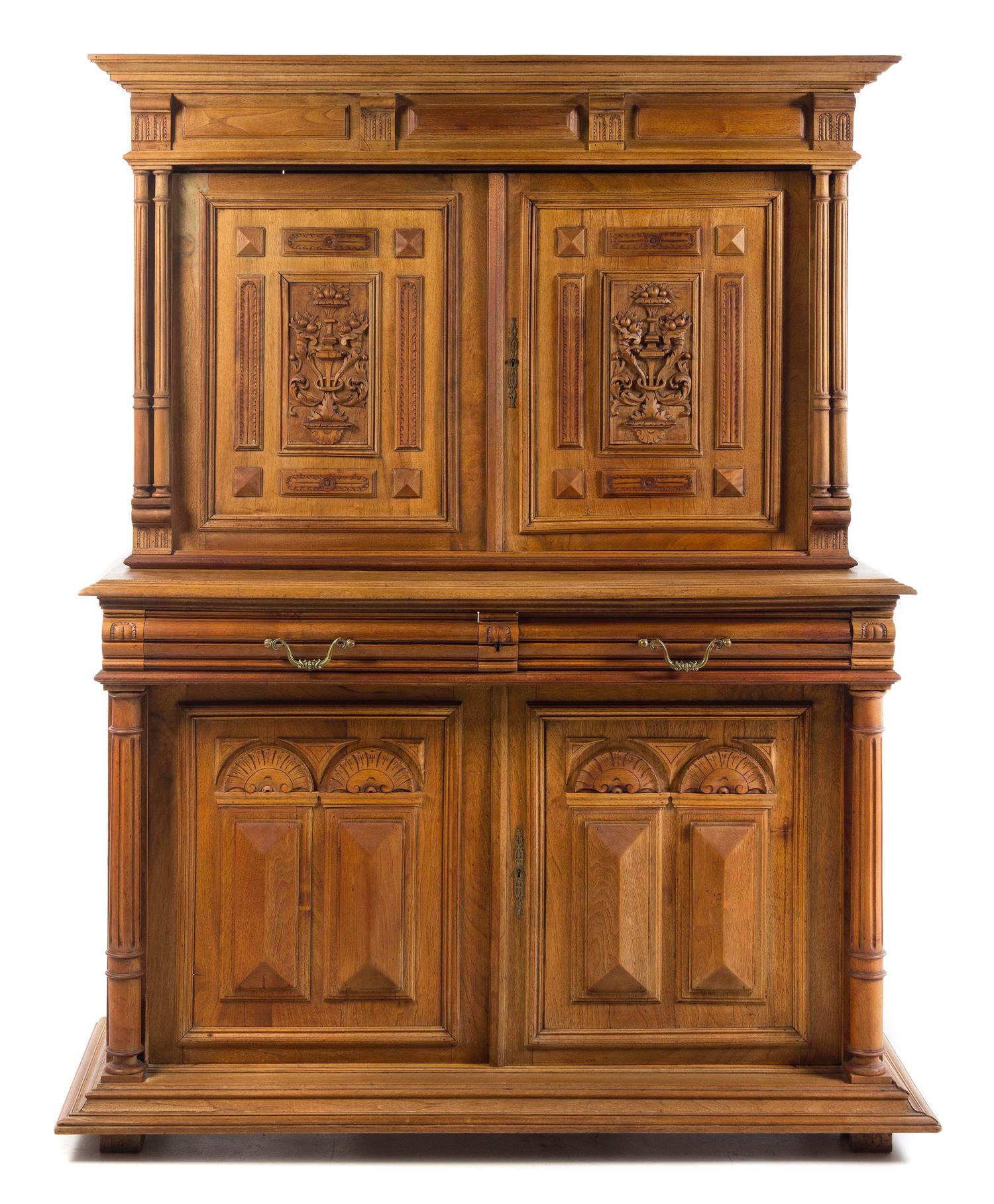 A French Provincial Stepback Cupboard Height 72 1/2 x width 57 x depth 20 3/4 inches. — 19TH CENTURY