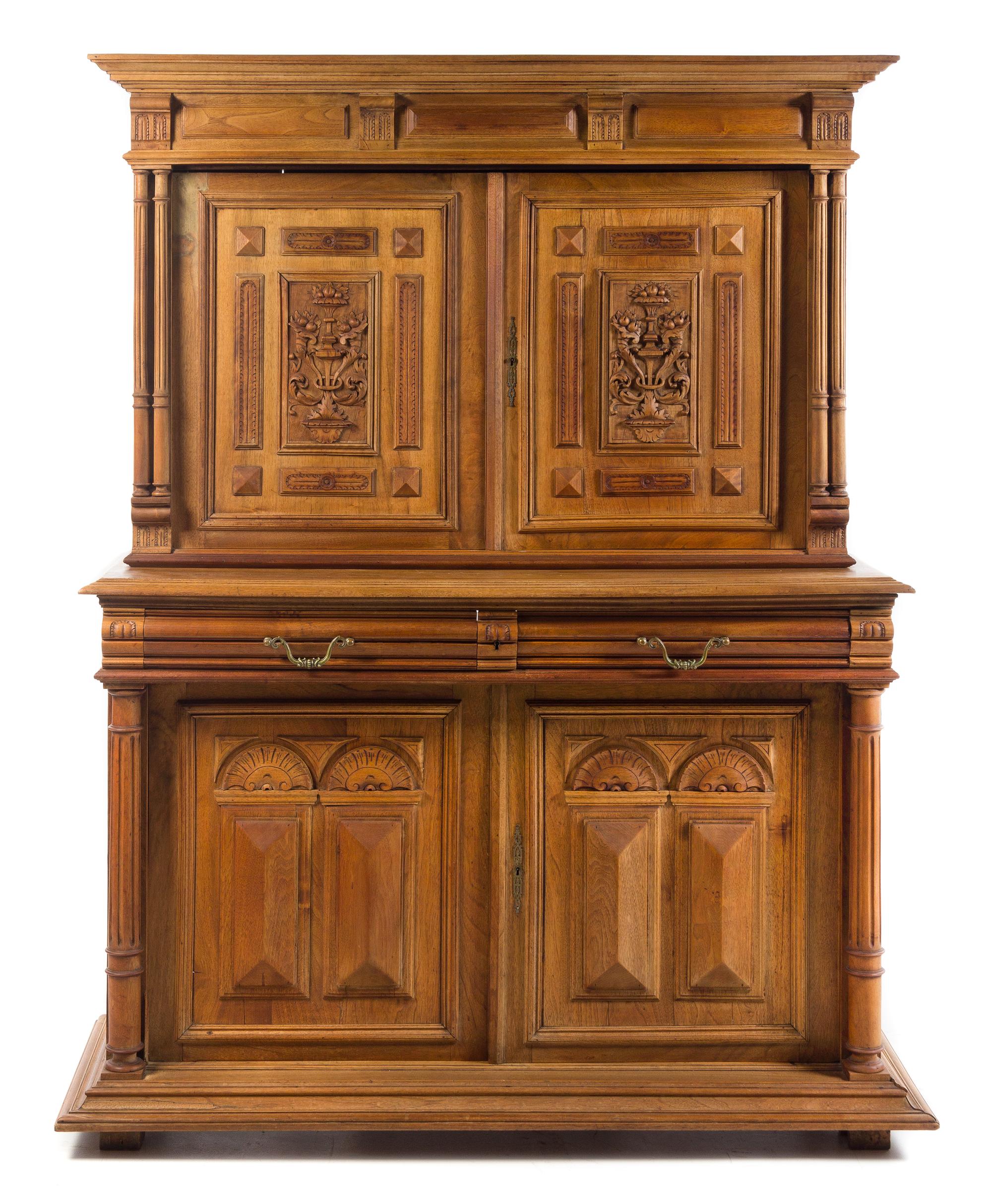 A French Provincial Stepback Cupboard Height 72 1/2 x width 57 x depth 20 3/4 inches. — 19TH CENTURY