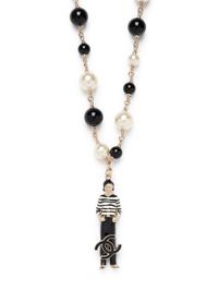 Chanel Faux Pearl & Black Bead Necklace with Figure Pendant, 2010