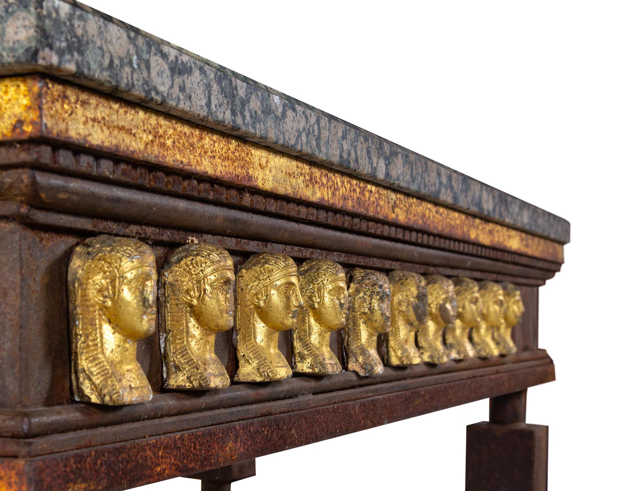 A Pair of Empire Style Parcel Gilt Metal Console Tables