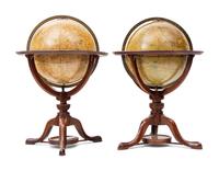 An Associated Pair of English Twelve-Inch Mahogany Celestial and Terrestrial Library Globes