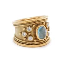 ELIZABETH GAGE, YELLOW GOLD, AQUAMARINE DOUBLET AND DIAMOND RING