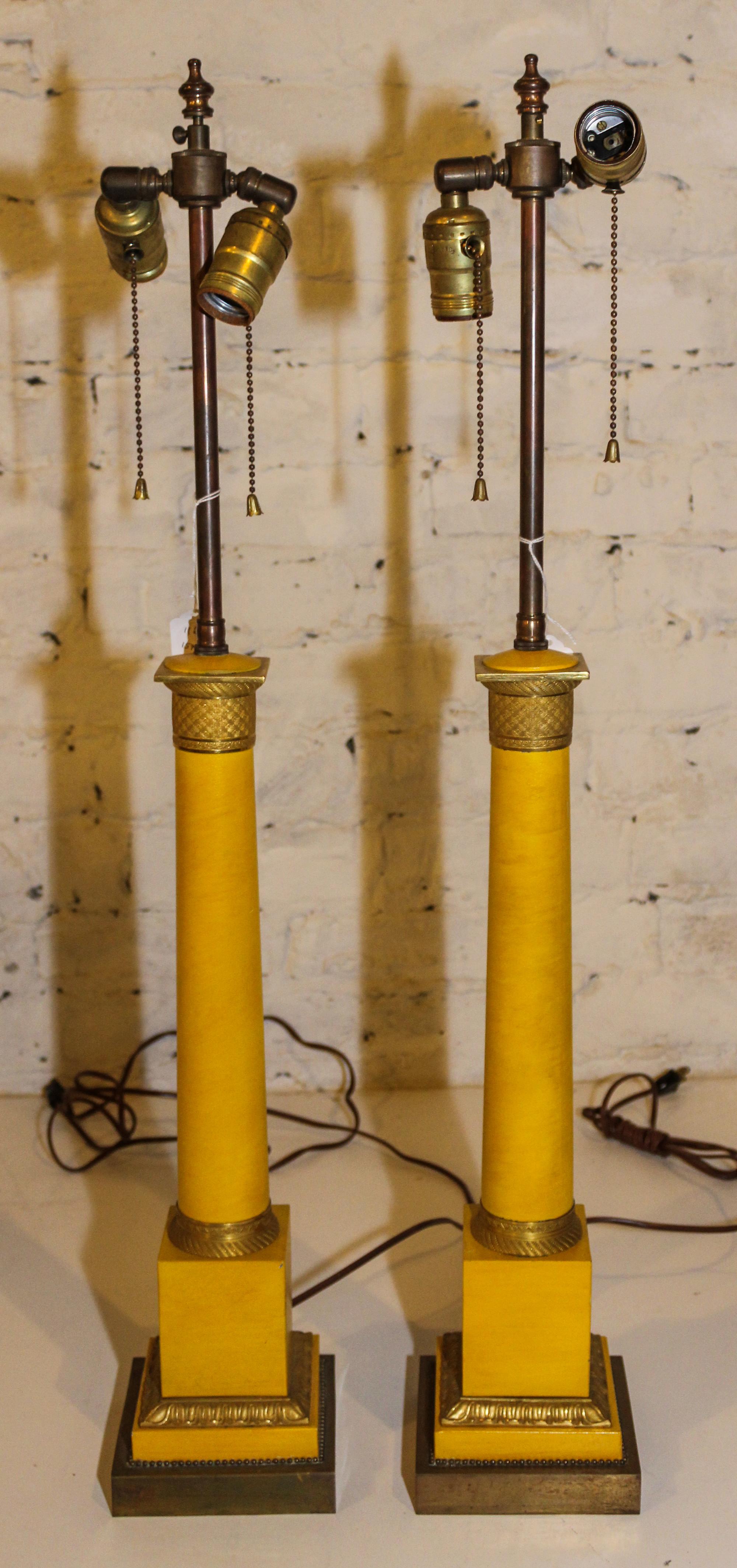 A Pair of French Tole Table Lamps Height 31 inches.
