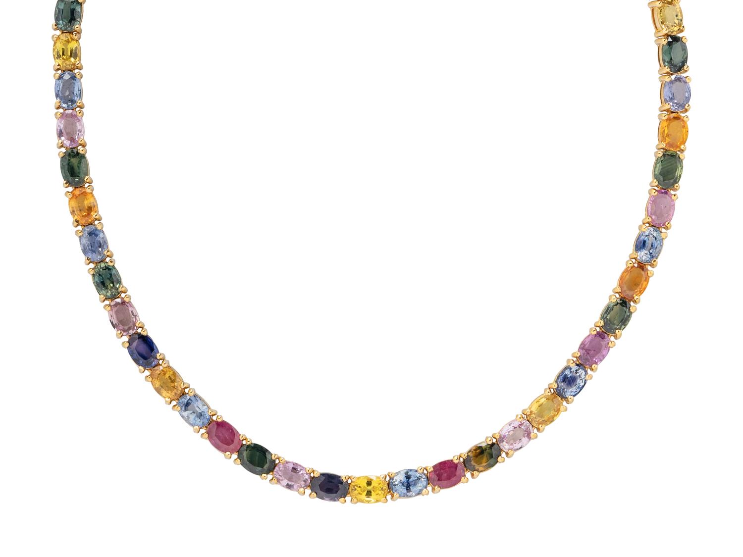 YELLOW GOLD AND MULTICOLOR SAPPHIRE NECKLACE