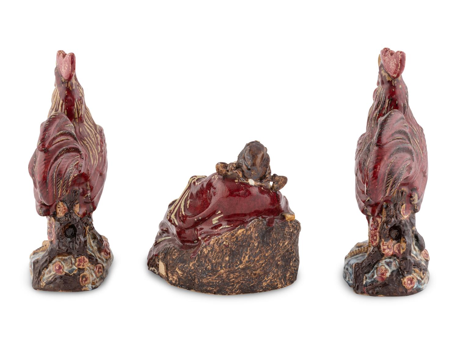 Three Chinese Shiwan Glazed Stoneware Figures