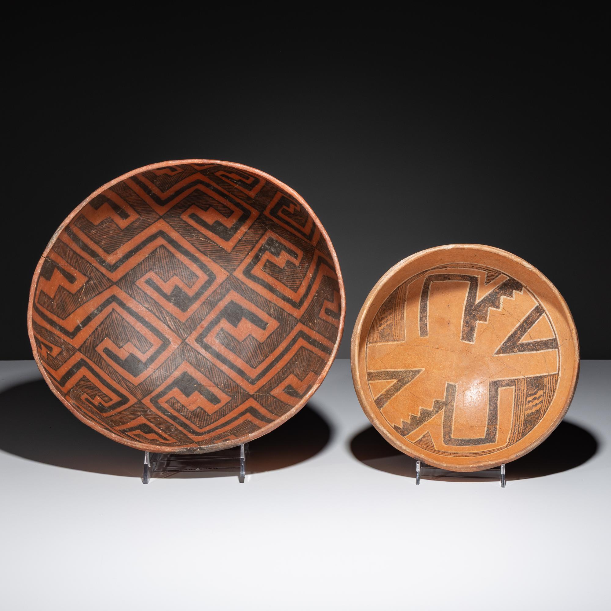 Ancestral Pueblo, Homolovi Black-on-Orange Polychrome AND St. Johns Black-on-Red Pottery Bowls