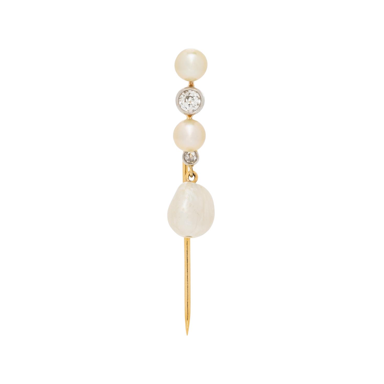 ANTIQUE, PEARL AND DIAMOND PIN