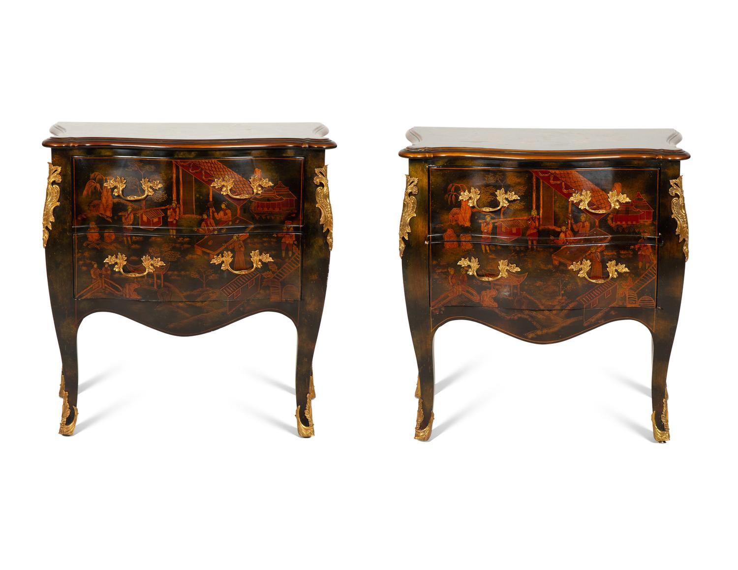 A Pair of Maitland-Smith Japanned Two-Drawer Commodes