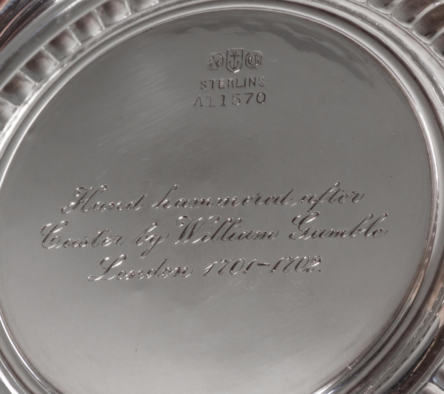 An American Silver Sugar Caster, Gorham Mfg. Co., Providence, RI, 20th Century, after the 1701 William Gamble example.