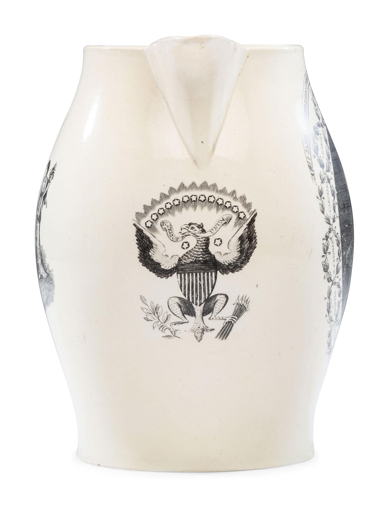 A Liverpool Transfer-Printed Creamware 'Peace, Plenty, and Independence / James Madison' Pitcher