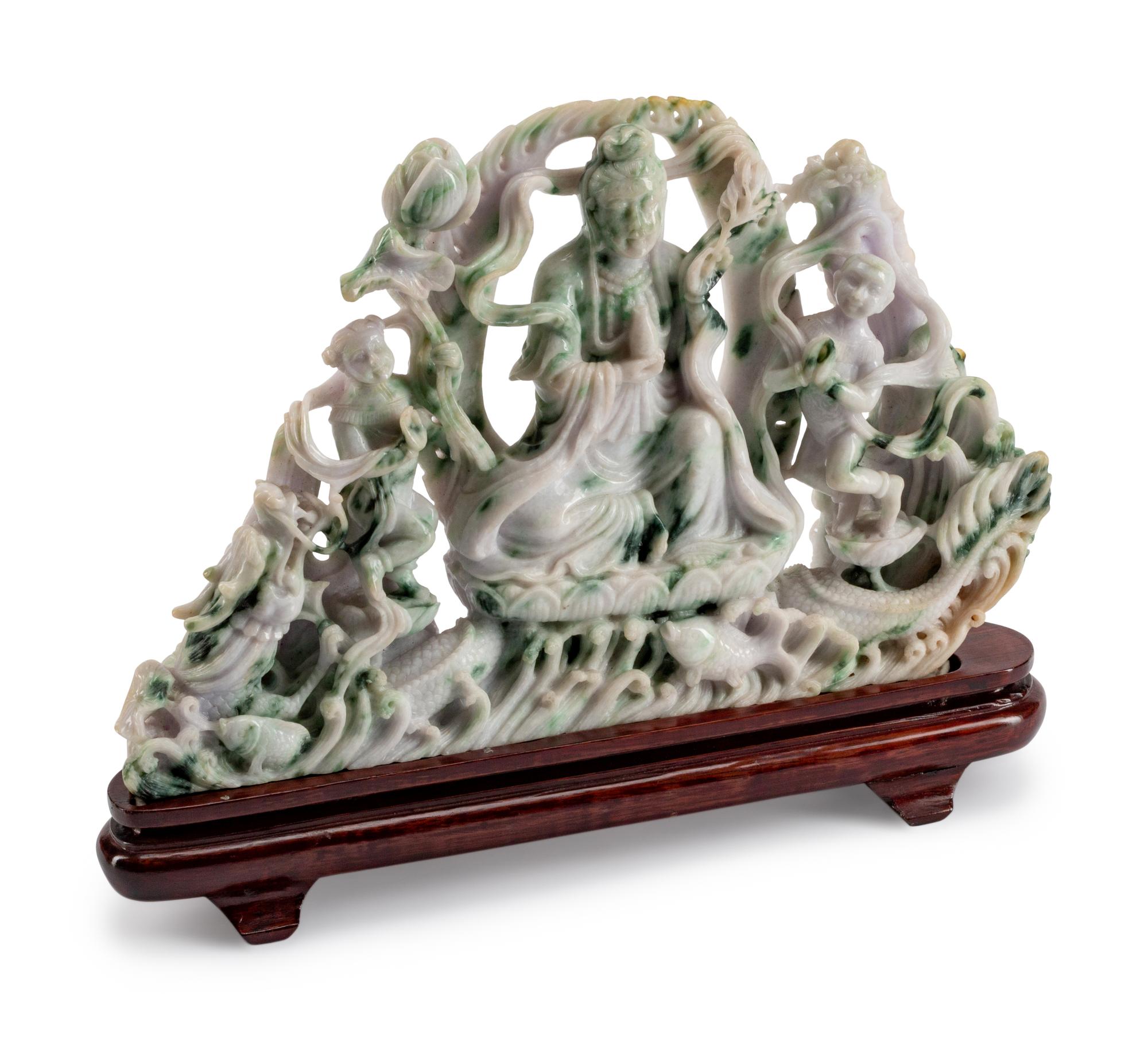 A Large Burmese Jade Figure of Guanyin