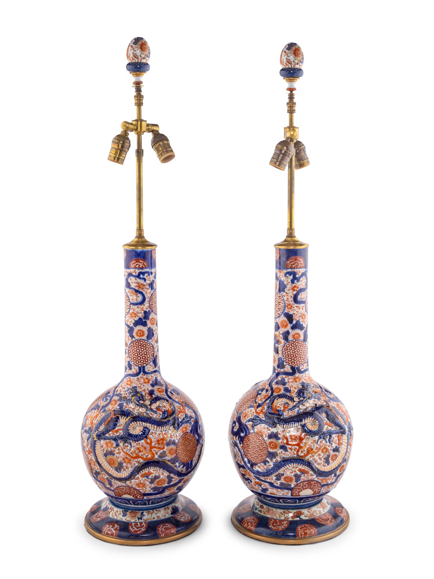 A Pair of Japanese Porcelain Vases Mounted as Lamps
