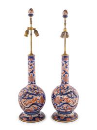A Pair of Japanese Porcelain Vases Mounted as Lamps