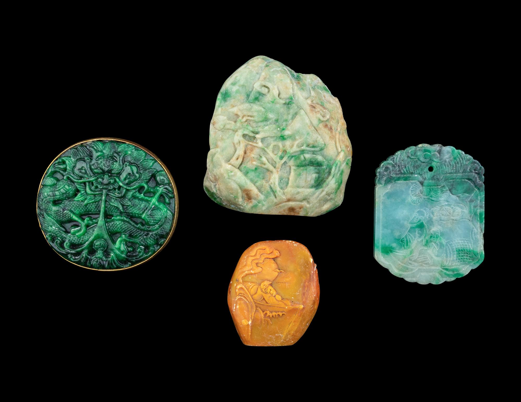 Four Chinese Jadeite and Soapstone Carvings