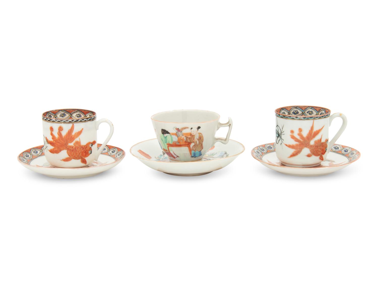 Three Chinese Porcelain Cups and Saucers